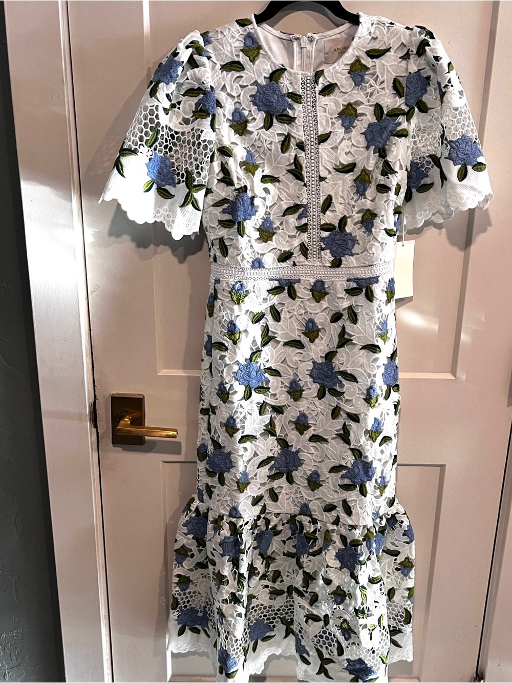 Arose Studio Bella Cocktail White Floral Cocktail Midi Dress Small